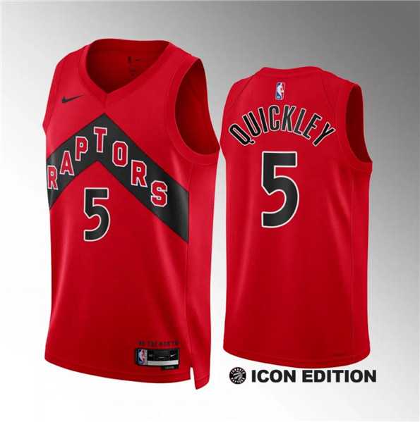Men%27s Toronto Raptors #5 Immanuel Quickley Red 2023-24 City Edition Stitched Basketball Jersey Dzhi